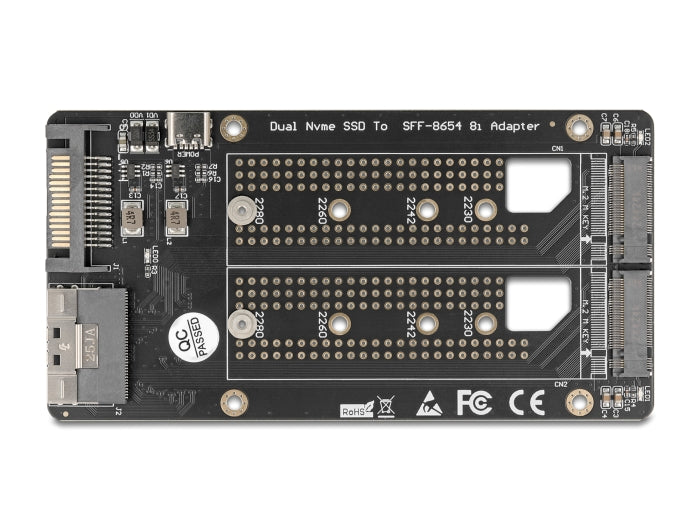 Delock SFF-8654 8i zu 2 x M.2 Key M NVMe SSD Konverter