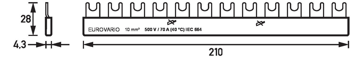 DOEPKE Phasenschiene 1ph 17,5mm 210mm Eurovario EV-S G 1.12.70 10qmm 70A isol