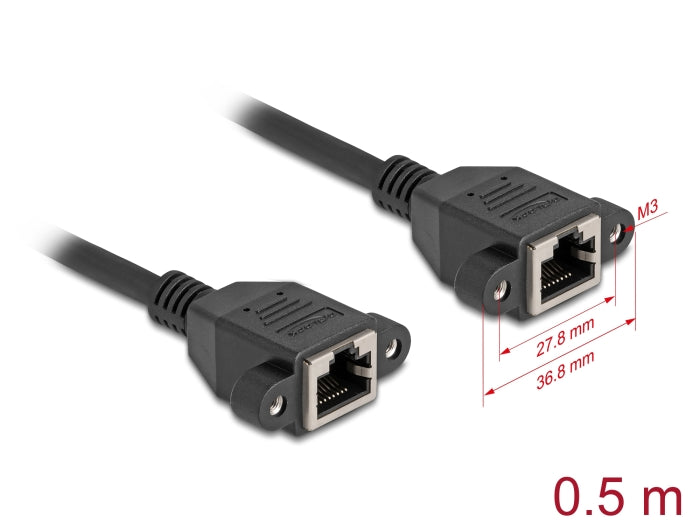 Delock Netzwerk Verlängerungskabel S/FTP RJ45 Buchse zu RJ45 Buchse Cat.6A flache Ausführung 0,5 m schwarz