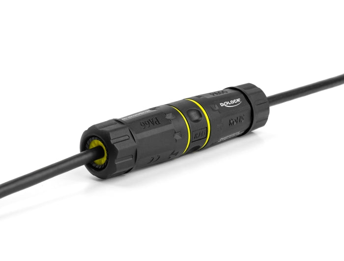Delock Kabelverbinder RJ45 Buchse zu RJ45 Buchse mit M23 Gewinde geeignet für Cat.6a / Cat.7 Netzwerkkabel IP68 staub- und wasserdicht