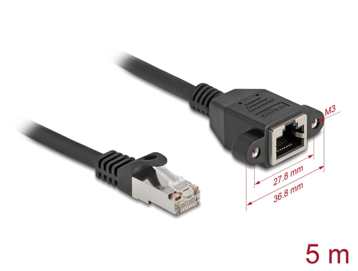 Delock Netzwerk Verlängerungskabel S/FTP RJ45 Stecker zu RJ45 Buchse Cat.6A flache Ausführung 5 m schwarz