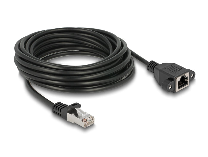 Delock Netzwerk Verlängerungskabel S/FTP RJ45 Stecker zu RJ45 Buchse Cat.6A flache Ausführung 5 m schwarz