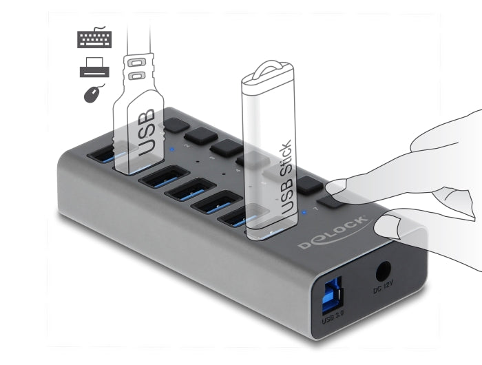 Delock Externer USB 5 Gbps Hub mit 7 Ports + Schalter