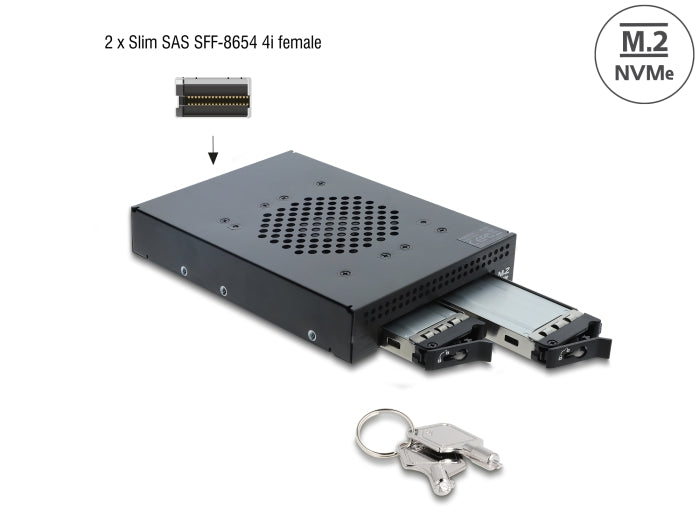 Delock 3.5″ Wechselrahmen für 2 x M.2 NVMe SSD mit Slim SAS SFF-8654 Anschluss