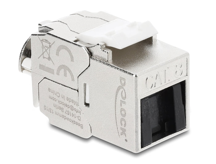 Delock Keystone Modul RJ45 Buchse zu LSA Cat.8.1 geschirmt mit Verschlussclip und Staubschutzklappe kabelbinderfrei