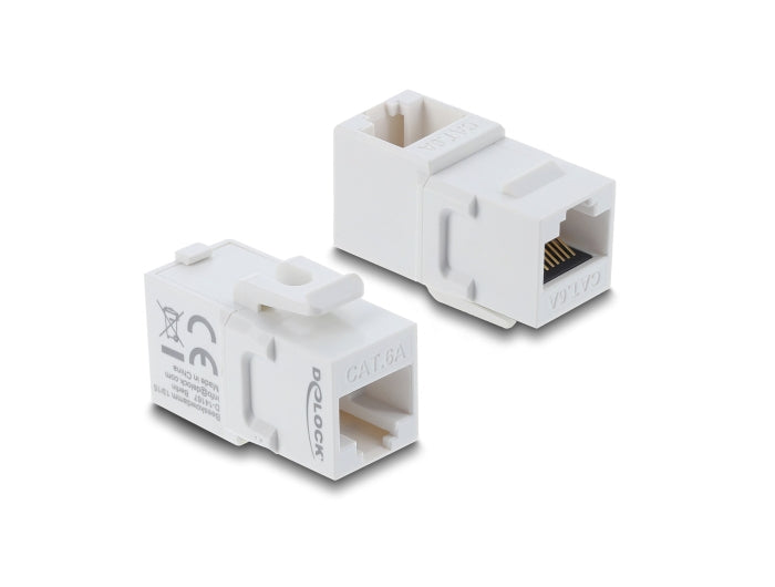 Delock Keystone Modul Kupplung RJ45 Buchse zu Buchse Cat.6A 90° gewinkelt Kunststoff UTP weiß