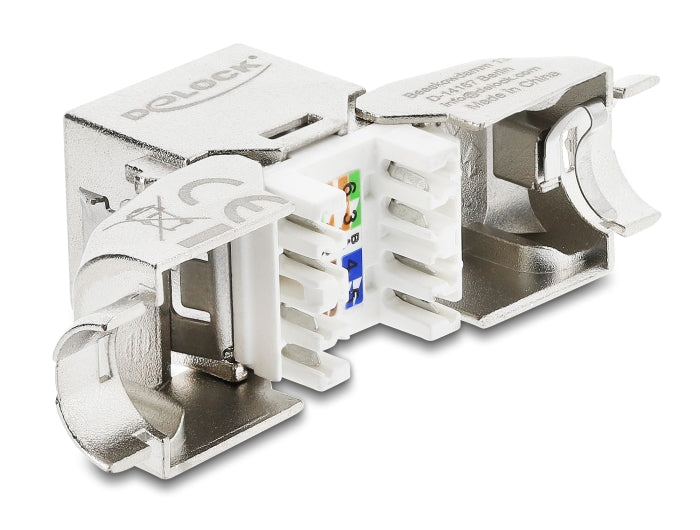 Delock Keystone Modul RJ45 Buchse zu LSA Cat.6A mit Metall Latch werkzeugfrei 45° winkelbar geschirmt