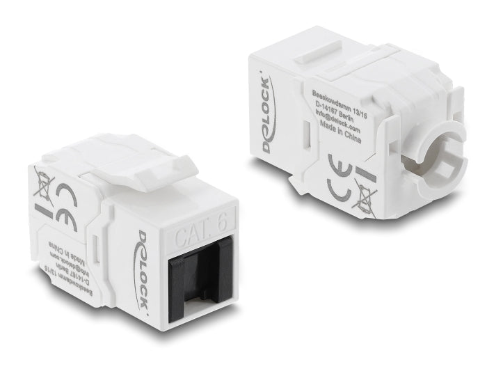 Delock Keystone Modul RJ45 Buchse zu LSA Cat.6 UTP werkzeugfrei mit Staubschutzklappe weiß / schwarz