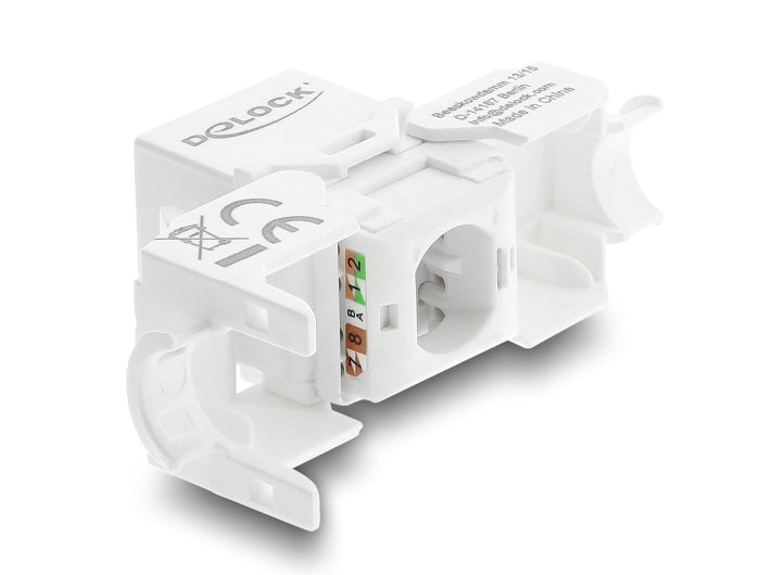 Delock Keystone Modul RJ45 Buchse zu LSA Cat.6 UTP werkzeugfrei mit Staubschutzklappe weiß / schwarz
