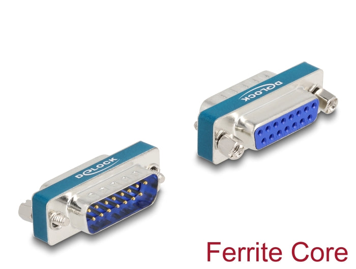 Delock HF/EMI Entstörfilter D-Sub 15 Pin Stecker zu Buchse mit Tiefpass induktiv