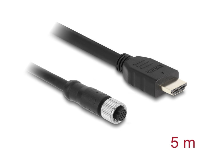 Delock M12 Kabel A-kodiert 17 Pin Buchse zu HDMI Stecker 5 m schwarz