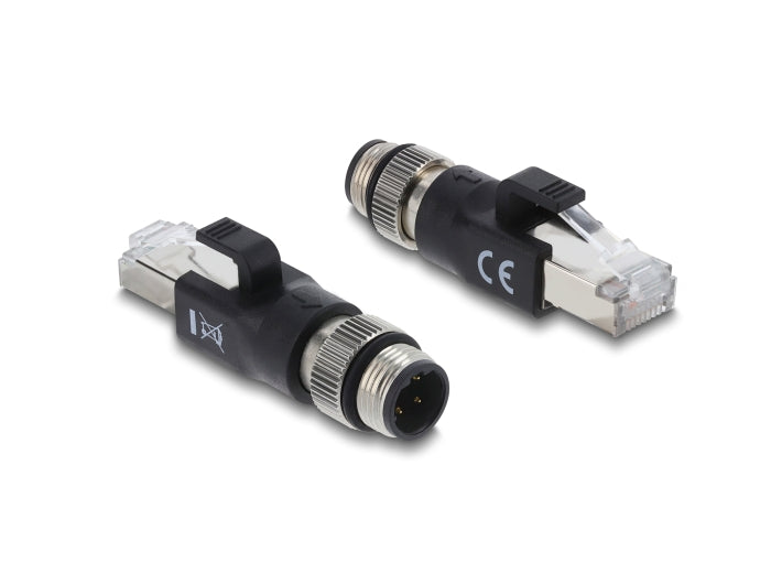 Delock M12 Adapter D-kodiert 4 Pin Stecker zu RJ45 Stecker schwarz