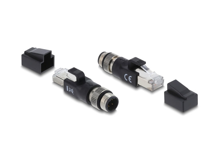 Delock M12 Adapter D-kodiert 4 Pin Stecker zu RJ45 Stecker schwarz