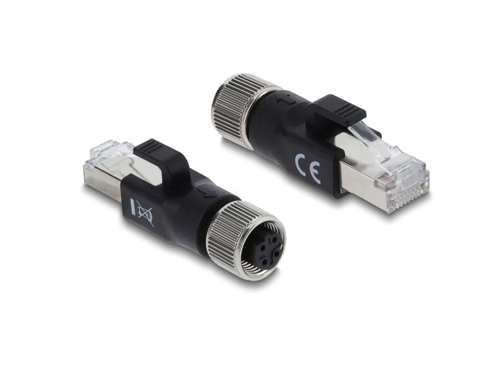 Delock M12 Adapter D-kodiert 4 Pin Buchse zu RJ45 Stecker schwarz