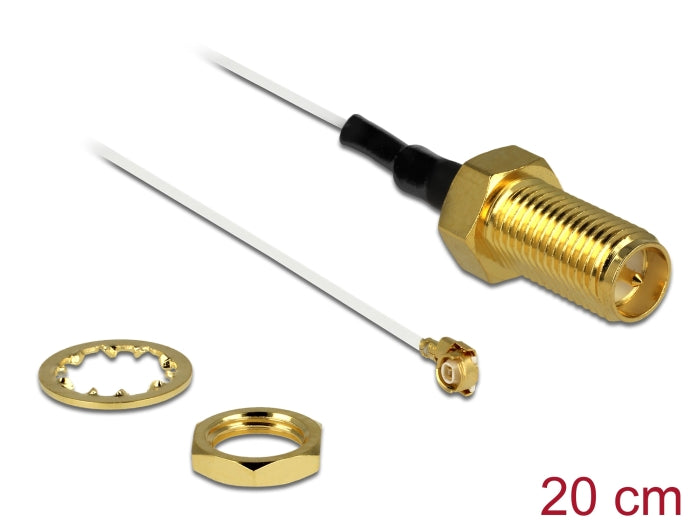 Delock Antennenkabel RP-SMA Buchse zum Einbau zu I-PEX Inc., MHF® II Stecker 0.81 20 cm Gewindelänge 10 mm