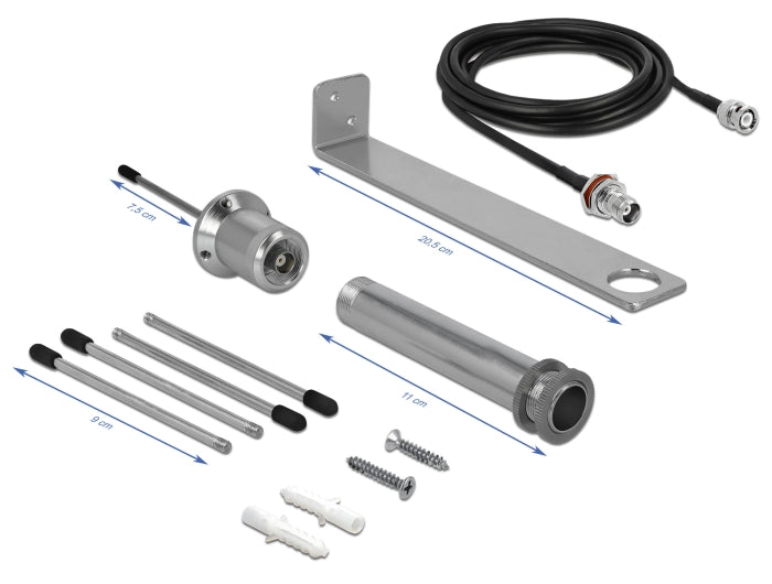 Delock LPWAN 868 MHz Antenne TNC Buchse 3 dBi omnidirektional starr mit Anschlusskabel RG-58 C/U 3 m Wandmontage outdoor silber