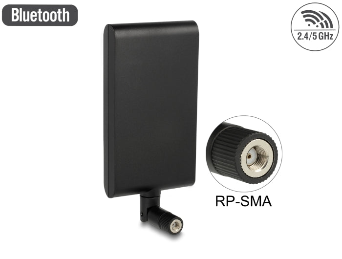 Delock WLAN 802.11 ac/a/h/b/g/n Antenne RP-SMA Stecker 7,5 - 10 dBi direktional mit Kippgelenk schwarz