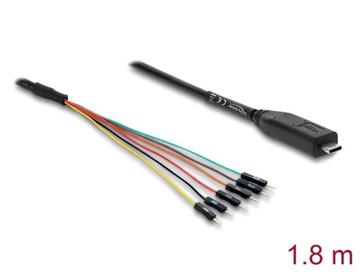 Delock Konverter USB 2.0 Type-C™ zu UART TTL (5 V) Schnittstelle mit 6 x Pfostenstecker TX/RX/CTS/RTS und 5 V Ausgangsspannung 1,8 m