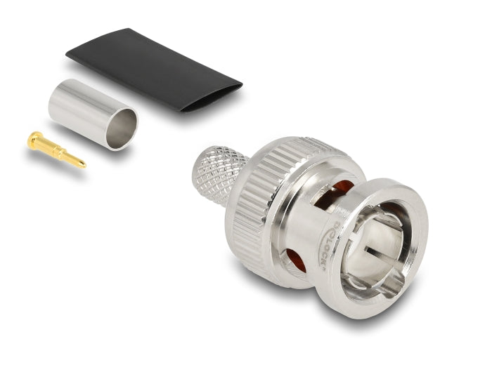 Delock BNC Stecker 75 Ohm zum Crimpen RG59 mit passendem Schrumpfschlauch