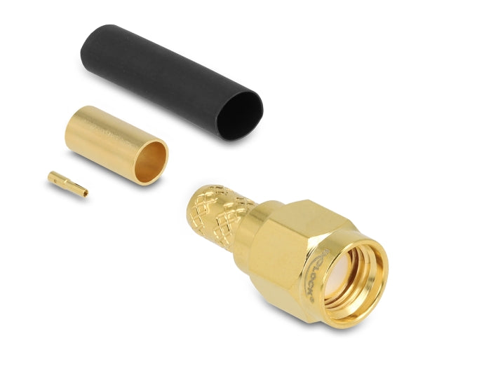 Delock RP-SMA Stecker zum Crimpen LMR200 mit passendem Schrumpfschlauch