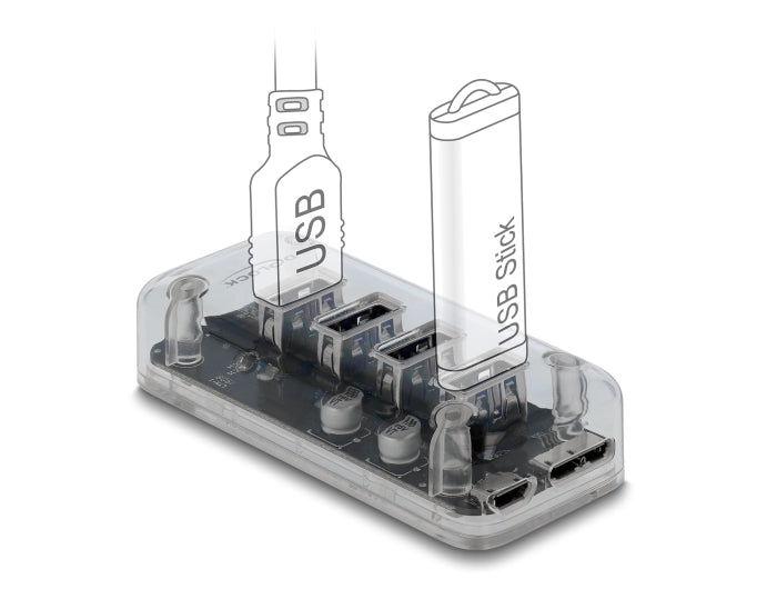 Delock Externer USB 5 Gbps Hub mit 4 Ports transparent
