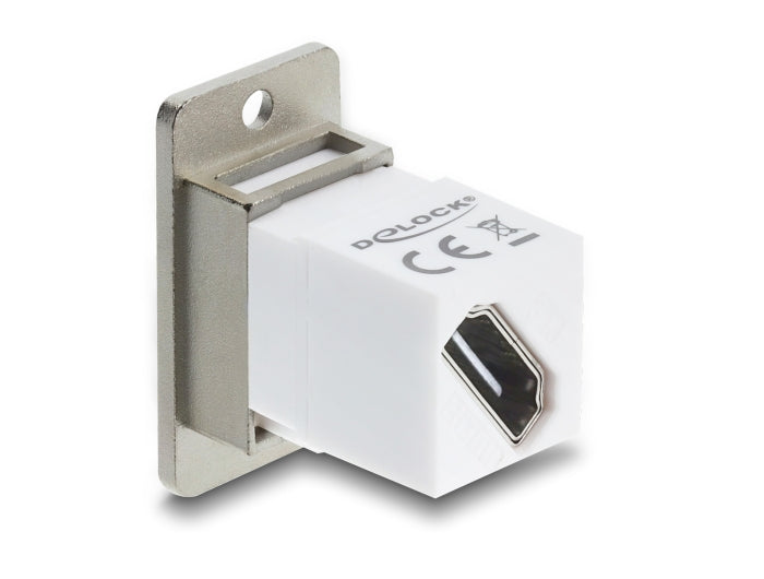 Delock Panel Mount HDMI Buchse zu HDMI Buchse diagonal 8K 60 Hz silber / weiß
