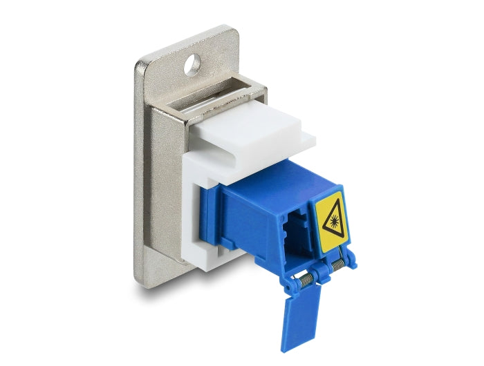 Delock Panel Mount LC Duplex Buchse zu LC Duplex Buchse mit Laserschutzklappe innen silber / blau / weiß