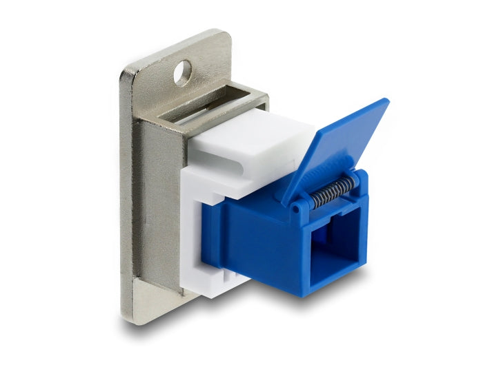Delock Panel Mount SC Simplex Buchse zu SC Simplex Buchse mit Laserschutzklappe innen silber / blau / weiß
