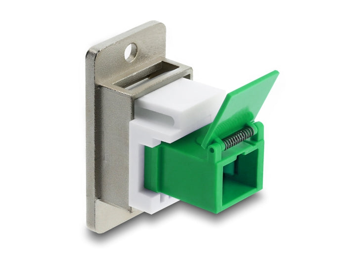 Delock Panel Mount SC Simplex Buchse zu SC Simplex Buchse mit Laserschutzklappe innen silber / grün / weiß