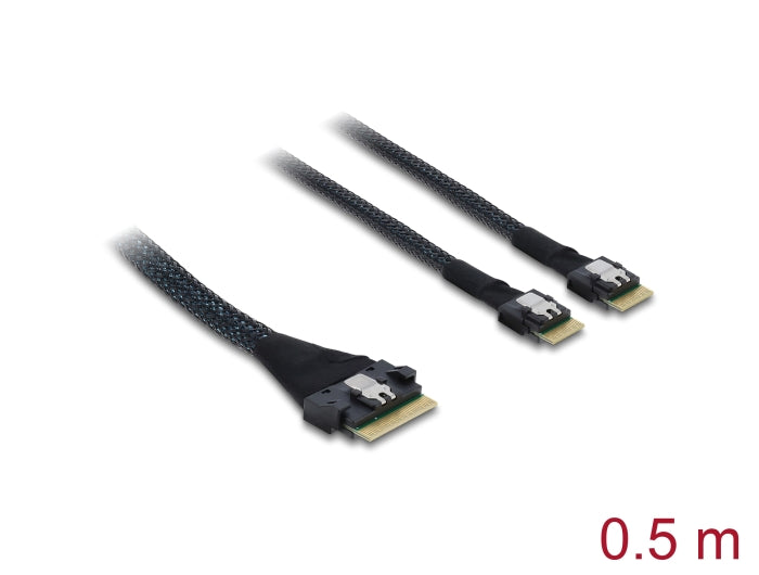 Delock PCIe 4.0 Kabel Slim SAS SFF-8654 8i zu 2 x Slim SAS SFF-8654 4i 0,5 m