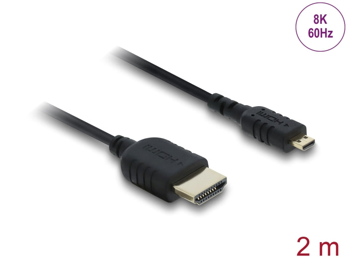 Delock Koaxiales High Speed HDMI Kabel HDMI Stecker zu Micro HDMI Stecker 8K 60 Hz 2 m
