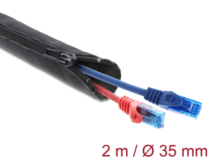 Delock Gewebeschlauch mit Reißverschluss hitzebeständig 2 m x 35 mm schwarz