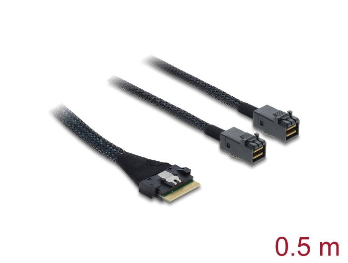 Delock PCIe 4.0 Kabel Slim SAS SFF-8654 8i zu 2 x Mini SAS HD SFF-8643 0,5 m