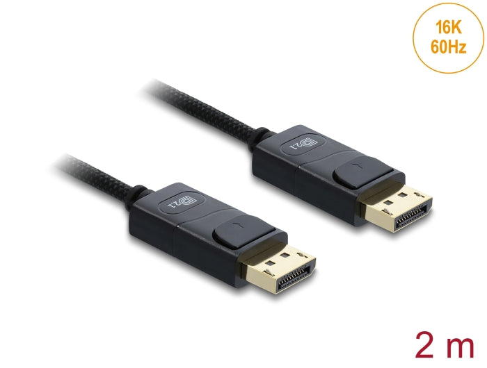 Delock Koaxiales DisplayPort Kabel 16K 60 Hz 80 Gbps mit Geflechtmantel 2 m