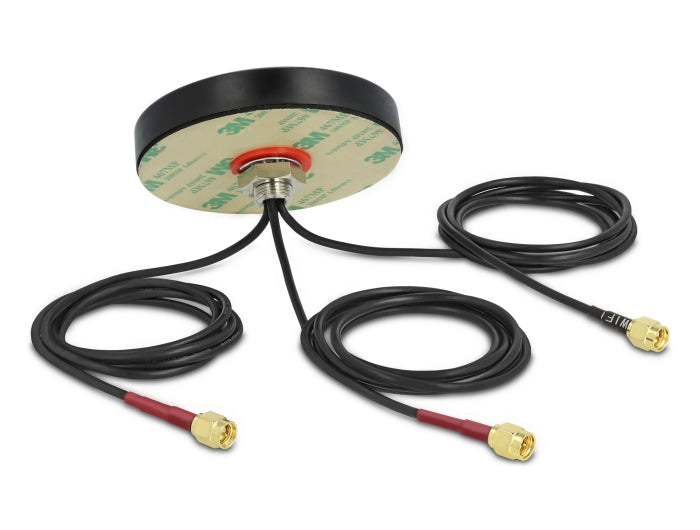 Delock LTE MIMO Dualband WLAN 802.11 ac/ax/a/h/b/g/n Antenne 3 x SMA Stecker RG-174 1 m Schraubmontage outdoor schwarz