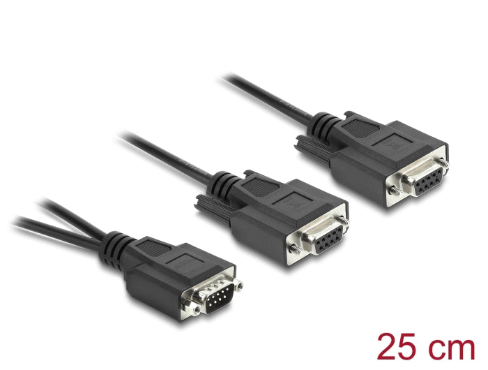 Delock Adapter Y-Kabel D-Sub9 1 x Stecker mit Muttern zu 2 x Buchse mit Schrauben 25 cm