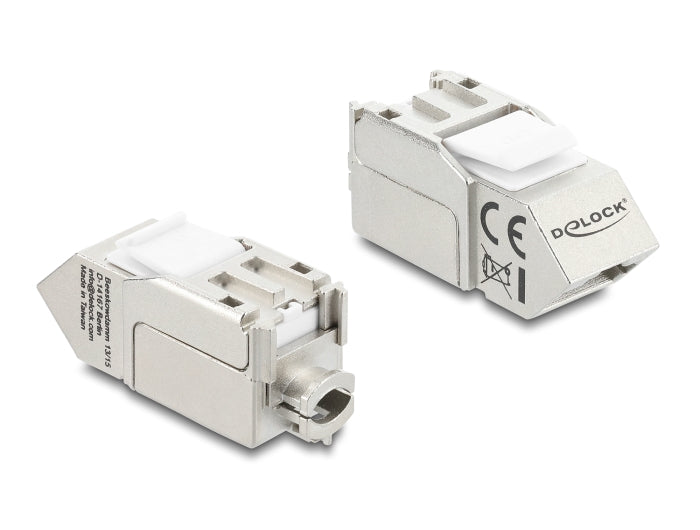 Delock Keystone Modul RJ45 Buchse zu LSA Cat.6A 45° gewinkelte Buchse geschirmt 90° Kabelführung werkzeugfrei Metall