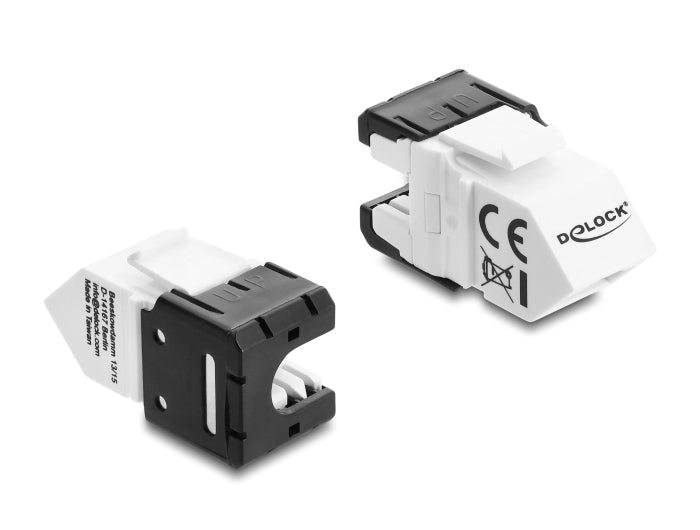 Delock Keystone Modul RJ45 Buchse zu LSA Cat.6A 45° gewinkelte Buchse ungeschirmt 180° Kabelführung werkzeugfrei schwarz / weiß
