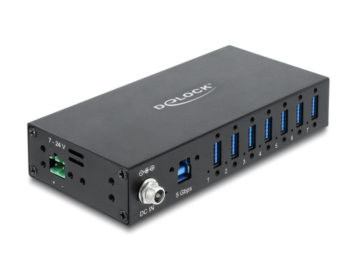 Delock Industrie Hub 7 x USB 5 Gbps Typ-A mit 8 kV ESD Schutz und Hutschienenbefestigung