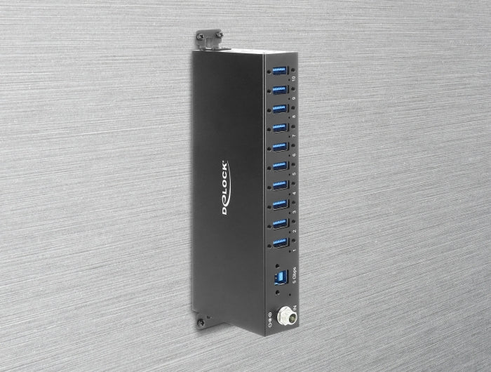 Delock Industrie Hub 10 x USB 5 Gbps Typ-A mit 8 kV ESD Schutz und Hutschienenbefestigung