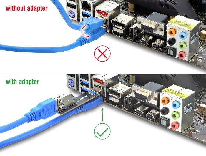 Delock USB 10 Gbps Adapter USB Typ-A Buchse zu Stecker gedreht 90° oben