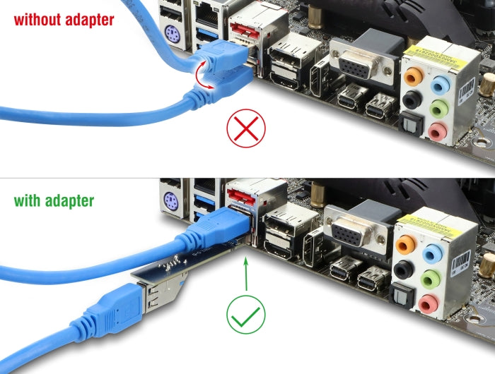 Delock USB 10 Gbps Adapter USB Typ-A Buchse zu Stecker gedreht 90° unten