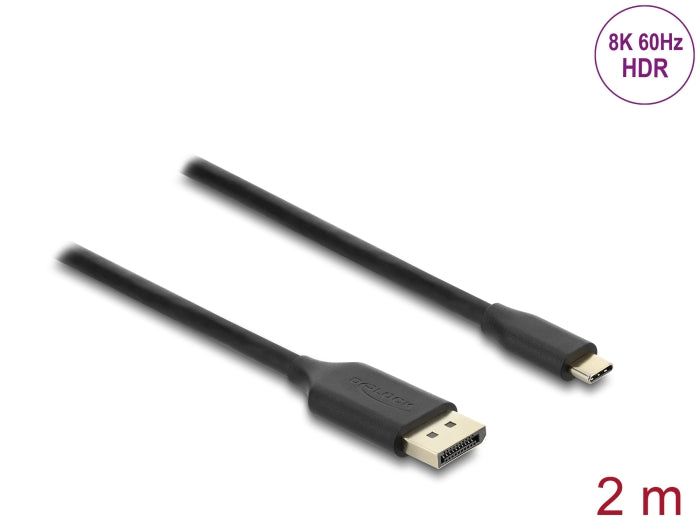 Delock USB Type-C™ zu DisplayPort Kabel (DP Alt Mode) 8K 60 Hz mit HDR Funktion 2 m schwarz