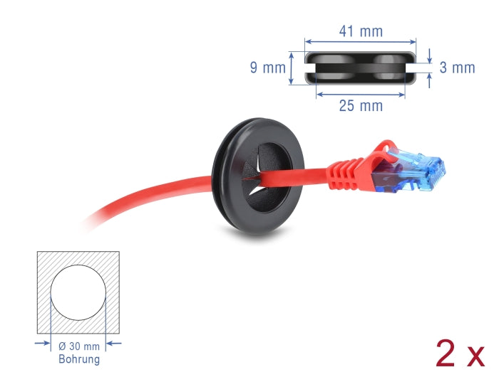 Delock Gummi Kabeldurchführung rund Ø 30 mm schwarz 2 Stück