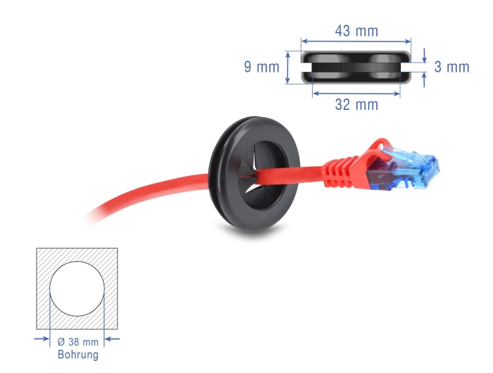 Delock Gummi Kabeldurchführung rund Ø 38 mm schwarz