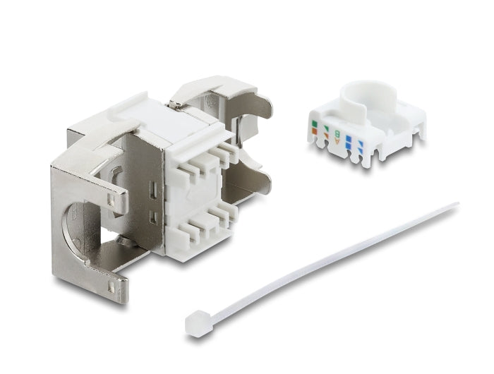 Delock Keystone Modul RJ45 Buchse zu LSA Cat.6A werkzeugfrei geschirmt Metall silber / weiß