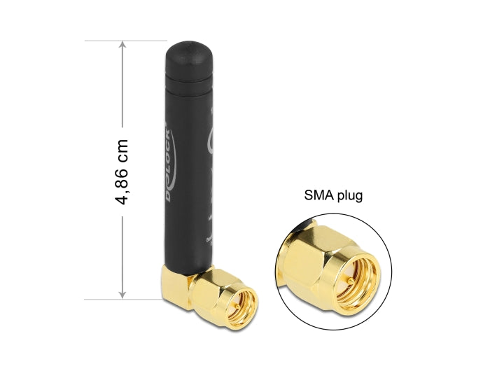 Delock LPWAN 868 MHz Antenne SMA Stecker 90° 1,6 dBi omnidirektional starr schwarz