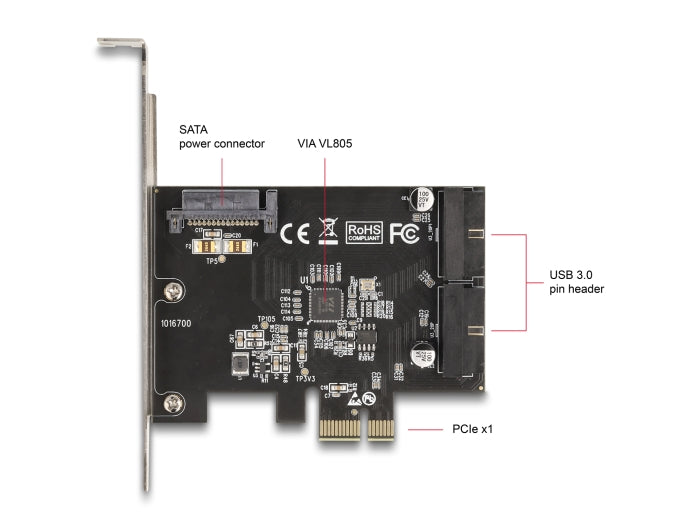 Delock PCI Express x1 Karte zu 2 x intern USB 5 Gbps Pfostenstecker