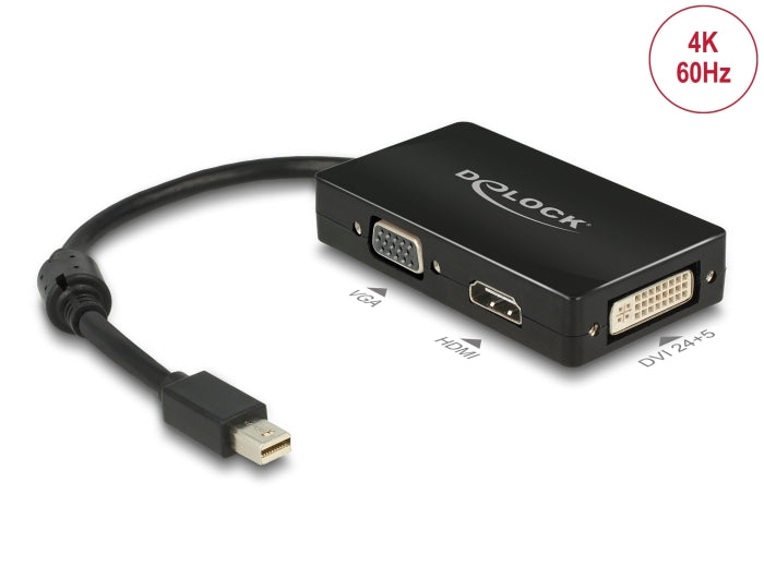 Delock Adapter mini DisplayPort 1.2 Stecker zu VGA / HDMI / DVI Buchse Passiv schwarz
