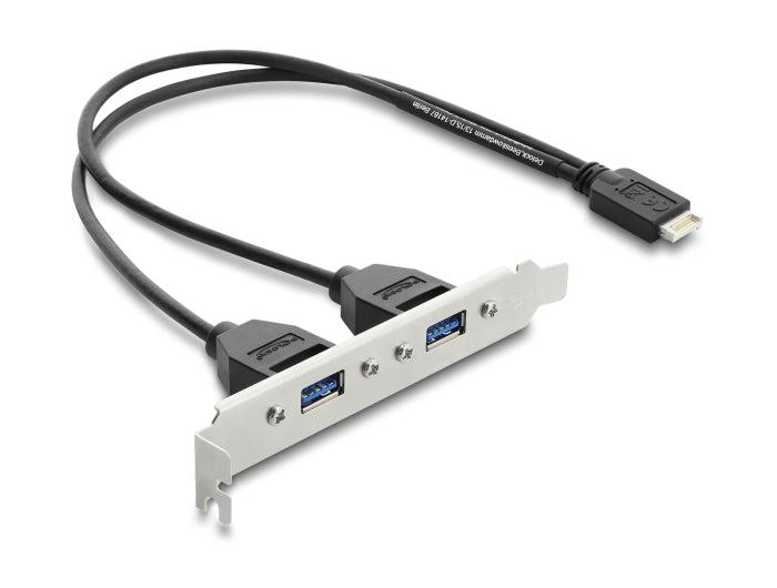 Delock USB Typ-E Key B Stecker zu 2 x USB 5 Gbps Typ-A Buchse mit Slotblech Anschlusskabel 35,5 cm